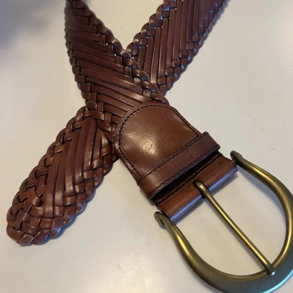 Linea Pelle woven belt with‎ solid brass buckle large vintage